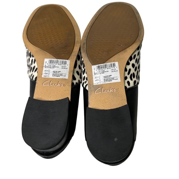 Clarks Pure Tone size 6.5M 37 EU black leather snow leopard almond toe flats - Picture 5 of 9